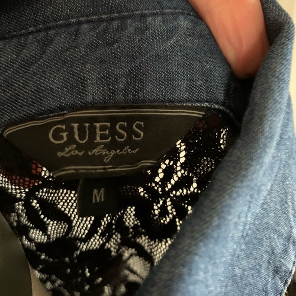 Denim and lace Guess top ~ like new - Picture 5 of 7